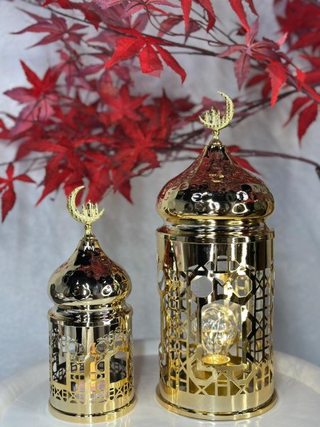 طقم فانوس نحاس ذهبي 2 قطعه (2)